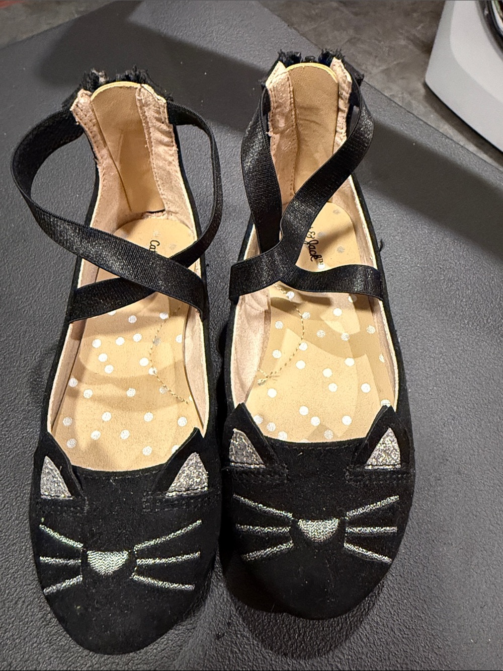 Cat & Jack Black Girls' Cat Face Ballet Flats with Ankle Straps
